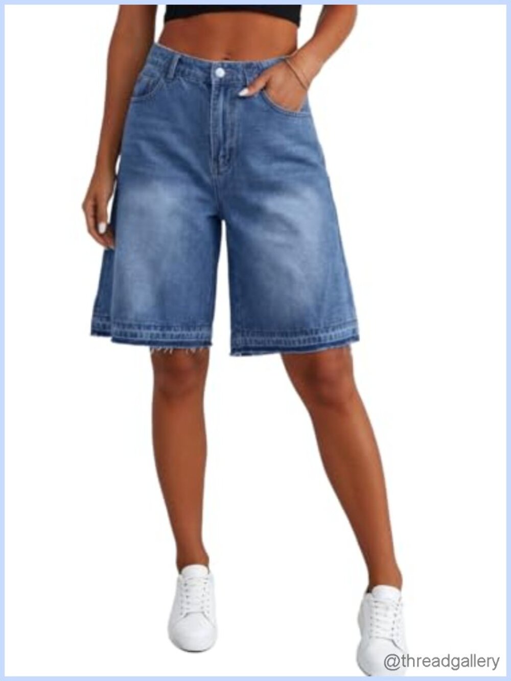 Plus Size High Waisted Bermuda Jean Shorts Cotton Stretch Wide Leg